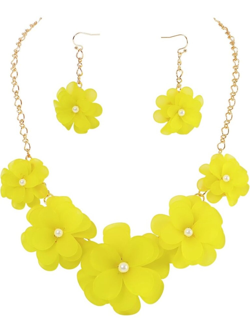 Women's Yellow Acrylic Flower Choker Necklace Earrings Set Boho Summer Jewelry